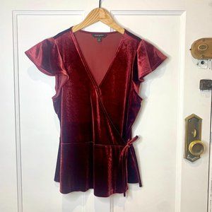 Burgundy Velvet Wrap Top